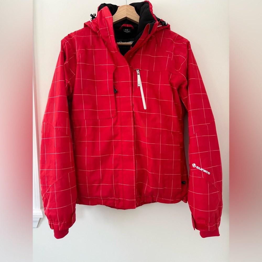 Sunice Women’s Red Grid Pattern Ski Jacket | Winter Sports Snowboarding Skiing